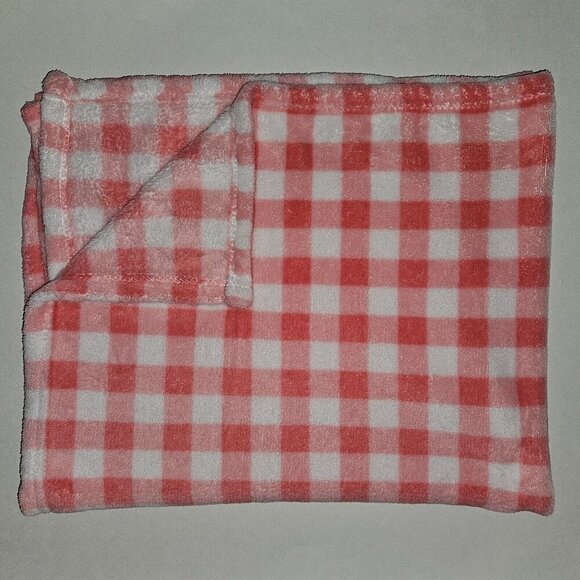 HB Hudson Baby Pink White Plaid Fleece Baby Blanket Lovey 30" x 36" SOFT - Picture 1 of 4
